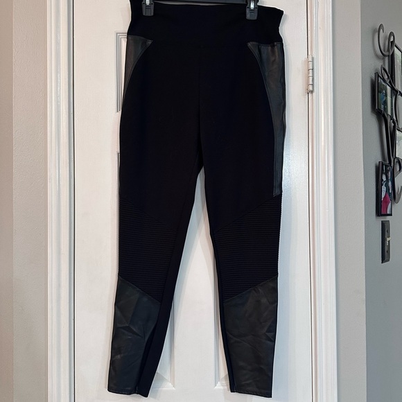 SPANX Black Leggings with Leather Accents - Picture 1 of 5